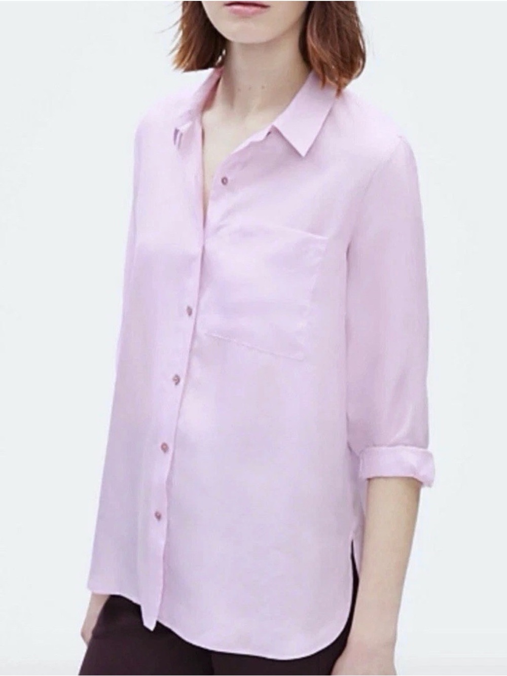 Eileen Fisher Silk Habutai Classic Collar Shirt in Malow Size M